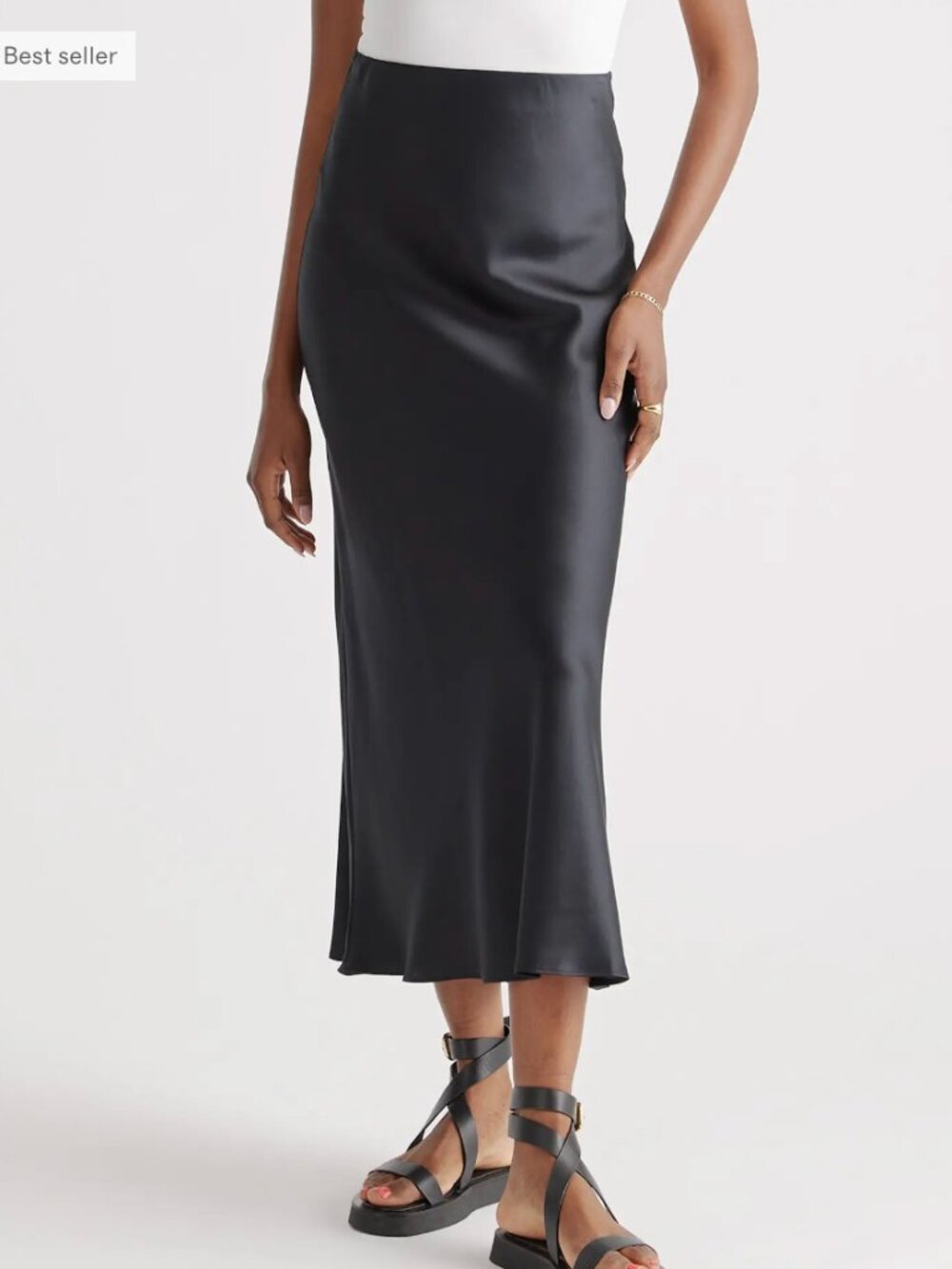 Quince 100% Washable Silk Maxi Skirt Black Satin XS